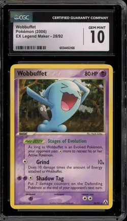 Pokemon Wobbuffet EX Legend Maker Rare #28 CGC 10 Gem Mint - Image 1