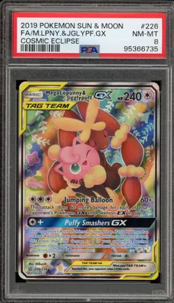 Pokemon Mega Lopunny & Jigglypuff GX Cosmic Eclipse Full Alt Art #226 PSA 8 - Image 1