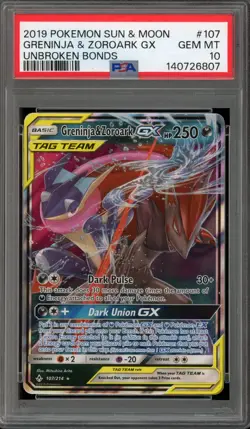 Pokemon Greninja & Zoroark GX Unbroken Bonds Holo Ultra Rare #107 PSA 10 - Image 1