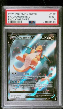 2021 Pokemon Evolving Skies Dragonite V Full Art #192 MINT SW&SH PSA 9 - Image 1