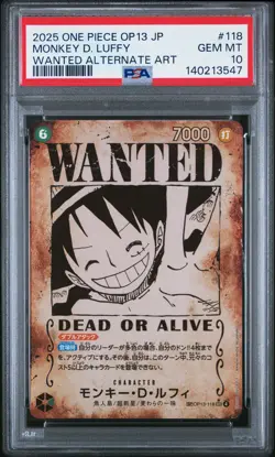 2025 ONE PIECE JPN OP13-CARRYING ON HIS WILL #118 MONKEY D. LUFFY PSA 10 - Image 1