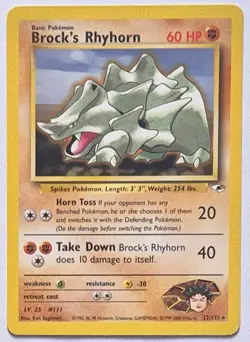Brock's Rhyhorn Pokemon Gym Heroes 22/132 Rare Pokemon TCG Card - Image 1