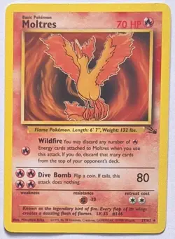 Moltres Pokemon Fossil 27/62 Rare Pokemon TCG Card - Image 1