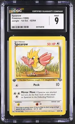 CGC MINT 9 Pokemon Spearow 62/64 1999 Jungle 1st Edition - Image 1