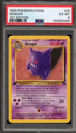 Pokemon Gengar Fossil 1st Edition NON Holo Rare #20 PSA 6 - Image 1