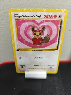 Happy Valentine's Day Eevee Card - Custom Holographic Pokemon Card - Image 1