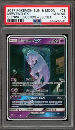 Pokemon Mewtwo GX Shining Legends Secret Rare #78 PSA 10 Gem Mint - Image 1