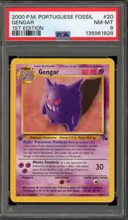 Pokemon Gengar Fossil 1st Edition PORTUGUESE NON Holo Rare #20 PSA 8 - Image 1