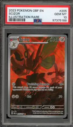 Pokemon Scizor Obsidian Flames Illustration Rare #205 PSA 10 Gem Mint - Image 1