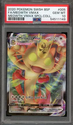 Pokemon Meowth VMAX Special Coll. Black Star Full Art Promo SWSH005 PSA 10 - Image 1