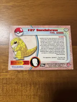 SANDSHREW TV Animation Edition POKEMON Holo Foil TOPPS 1999 Trading Card #27 - Image 4