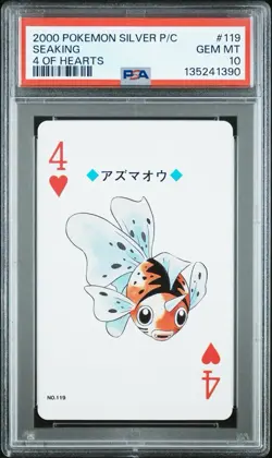 Seaking 2000 Pokemon Japanese Silver Playing Card 4 of Hearts #119 PSA 10 GEM MT - Image 1