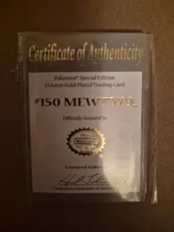 1999 NINTENDO MEWTWO LIMITED EDITION 23K GOLD PLATED TRADING CARD COLLECTORS - Image 4