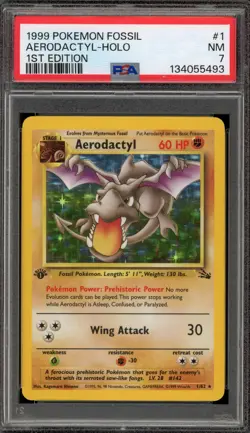 Pokemon Aerodactyl Fossil 1st Edition Holo Rare #1 PSA 7 - Image 1