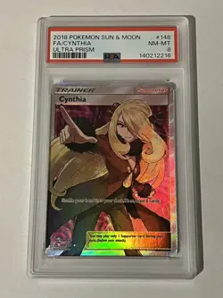 CYNTHIA 2018 POKEMON SUN & MOON ULTRA PRISM RARE ULTRA FA 148/156 PSA 8 NM-MT - Image 1