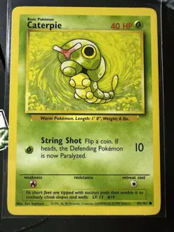 CATERPIE 45/102, 1999 Base Set, Pokemon TCG, WotC, Vintage, Common, NM - Image 1