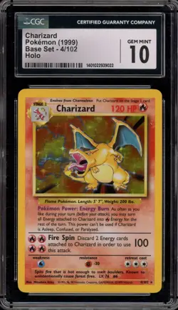 Pokemon Charizard Base Set Unlimited Holo Rare #4 CGC 10 Gem Mint - Image 1