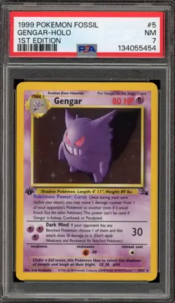 Pokemon Gengar Fossil 1st Edition Holo Rare #5 PSA 7 - Image 1