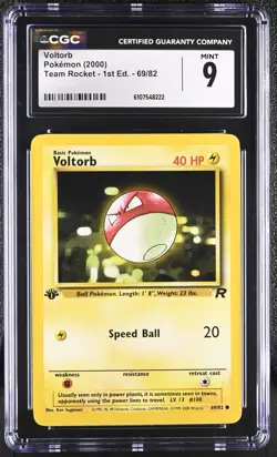 CGC MINT 9 Pokemon Voltorb 69/82 2000 Team Rocket 1st Edition - Image 1