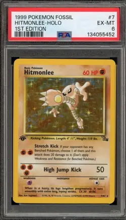 Pokemon Hitmonlee Fossil 1st Edition Holo Rare #7 PSA 6 - Image 1