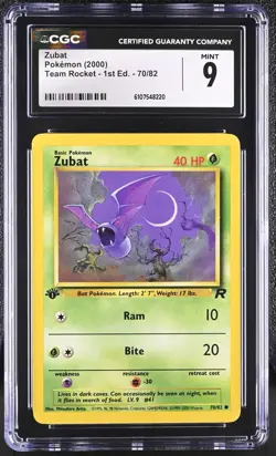 CGC MINT 9 Pokemon Zubat 70/82 2000 Team Rocket 1st Edition - Image 1