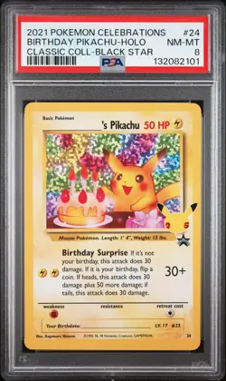 Birthday Pikachu Holo 24 Celebrations Classic Collection Pokemon PSA 8 *101 - Image 1
