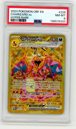 PSA 8 CHARIZARD EX 2023 POKEMON OBSIDIAN FLAME HYPER RARE 228/197 - Image 1
