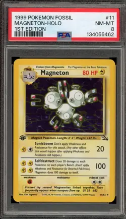Pokemon Magneton Fossil 1st Edition Holo Rare #11 PSA 8 - Image 1