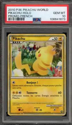 Pokemon Pikachu World Coll. FRENCH Holo Promo PSA 10 Gem Mint - Image 1