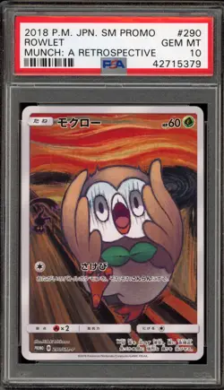 Pokemon Rowlet Scream Munch Retrospective JPN Full Art Promo 290/SM-P PSA 10 - Image 1