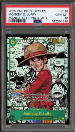 One Piece CCG Monkey.D.Luffy Manga Alternate Art OP13-118 PSA 10 Gem Mint - Image 1