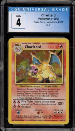Pokemon Charizard Base Set Unlimited Holo Rare #4 CGC 4 - Image 1