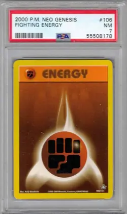 2000 Pokemon Neo Genesis, #106, Fighting Energy, PSA 7, NM - Image 1