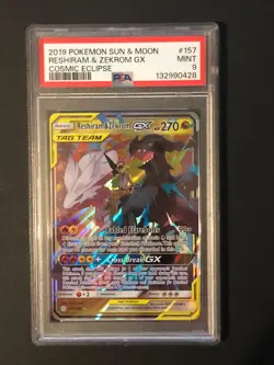PSA 9, Pokemon Tag Team Reshiram And Zekrom GX Number 157/236 Cosmic Eclipse. - Image 1