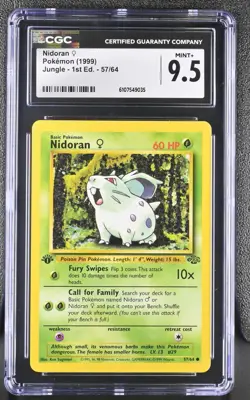 CGC MINT+ 9.5 Pokemon Nidoran 57/64 1999 Jungle 1st Edition - Image 1