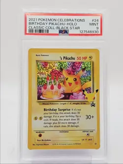 BIRTHDAY PIKACHU 2021 POKEMON CELEBRATIONS BLACK STAR PROMO #24 PSA 9 Q0004 - Image 1