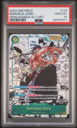 One Piece CCG Roronoa Zoro Manga Alternate Art OP06-118 PSA 10 Gem Mint - Image 1