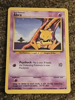 Abra 43/102 1999 Base Set Non-Holo English Pokemon Card - Image 1