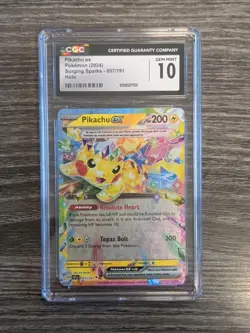 Pokemon Pikachu EX Card 057/191 Surging Sparks 2024 SSP Holo TCG CGC 10 Gem Mint - Image 1