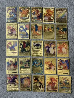 Set of 105 Charizard,Charmander,Pikachu,Mewtwo,More Gold Foil Fan Art Card MP-LP - Image 1