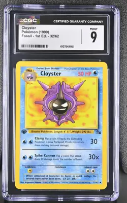 CGC MINT 9 Pokemon Cloyster 32/62 1999 Fossil 1st Edition - Image 1