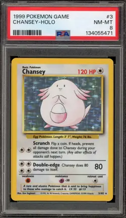 Pokemon Chansey Base Set Unlimited Holo Rare #3 PSA 8 - Image 1