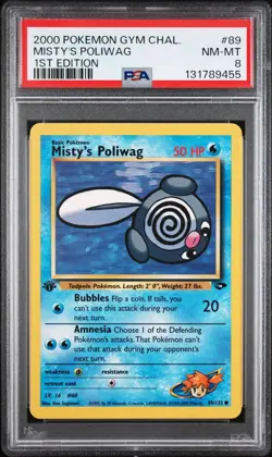 PSA 8 Misty's Poliwag 89/132 1st Edition Pokemon Gym Challenge Regular - Image 1