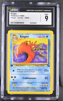 CGC MINT 9 Pokemon Kingler 38/62 1999 Fossil 1st Edition - Image 1