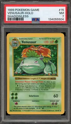 Pokemon Venusaur Base Set Shadowless Holo Rare #15 PSA 7 - Image 1
