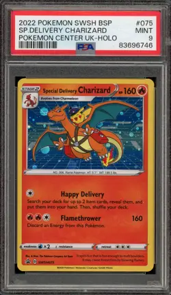 Pokemon Special Delivery Charizard P.M. Center UK Holo Promo SWSH075 PSA 9 Mint - Image 1