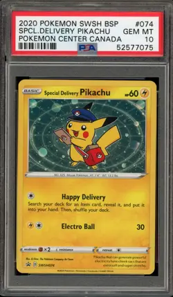 Pokemon Special Delivery Pikachu P.M. Center Canada Holo Promo SWSH074 PSA 10 - Image 1