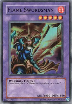 1996 YUGIOH UNLIMITED FLAME SWORDSMAN RARE HOLO #LOB-003 - Image 1