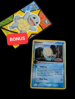 Pokemon TCG Omanyte 56/108 Holo EX Power Keepers Stamped + VTG Squirtle Card Top - Image 1