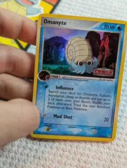 Pokemon TCG Omanyte 56/108 Holo EX Power Keepers Stamped + VTG Squirtle Card Top - Image 2